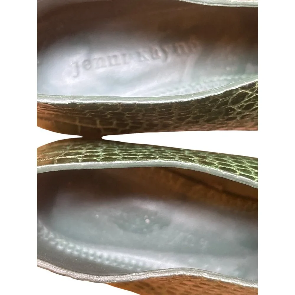Jenni Kayne‎ Size 7 Leather Embossed Animal Print Flats Zip Forest Green Boho